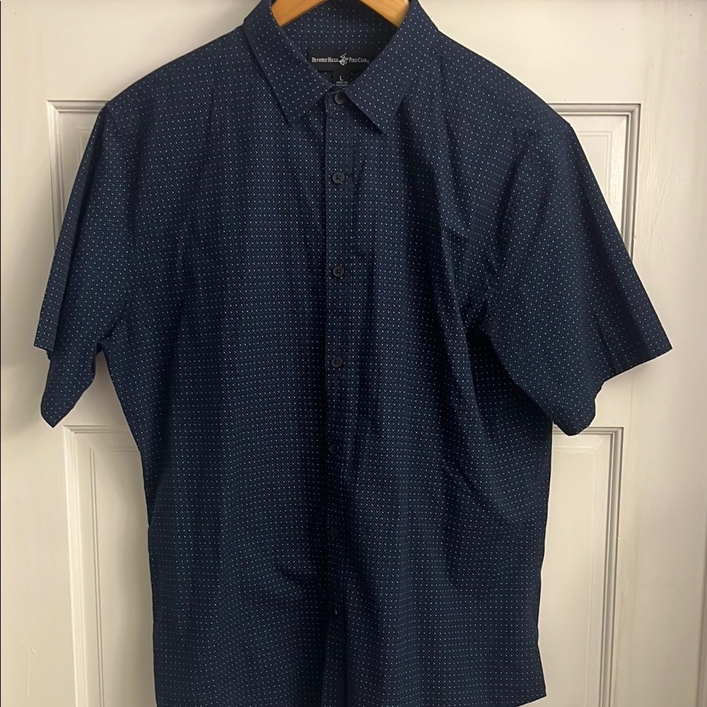 Beverly Hills Polo Club Navy Dotted Button Down Shirt